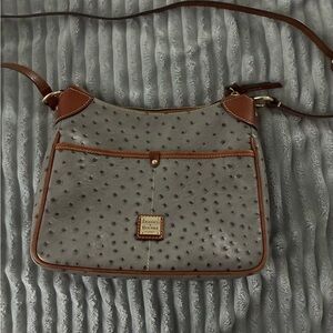 Dooney & Bourke Gray and Brown Crossbody Bag with Ostrich Texture